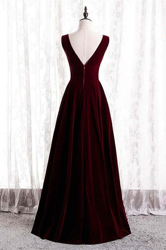 Burgundy V-Neck Velvet Formal Dress Chic unclassified dresses