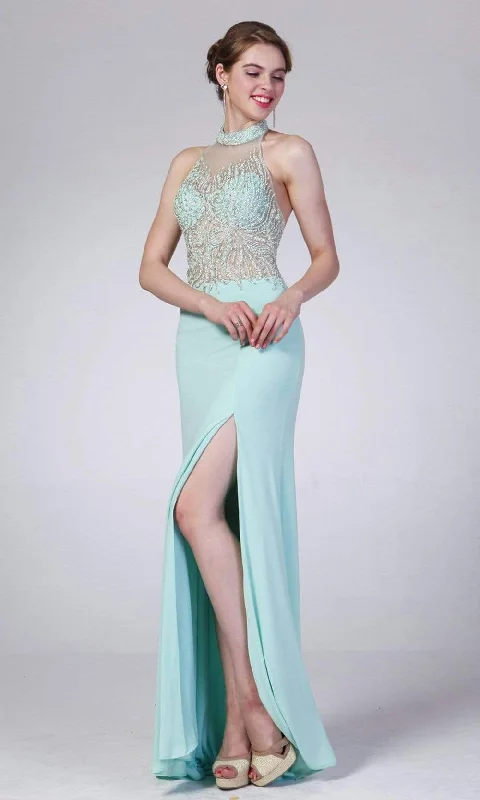 Cinderella Divine - 8741 Illusion High Halter Sheath Gown Casual chic unclassified dresses