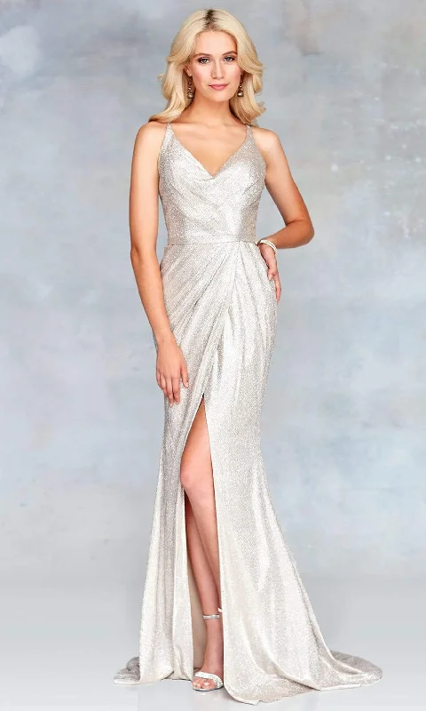 Clarisse - 3766SC Sleeveless V-Neck Sheath Gown With Slit Designer unclassified dresses