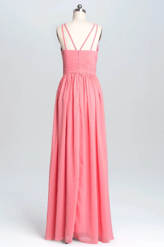 Coral Double Straps Pleated A-line Bridesmaid Dress Winter unclassified dresses