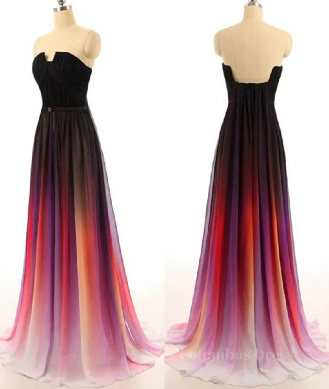 Custom Made Open Back Ombre Colorful Chiffon Corset Prom Dresses, Backless Evening Dresses outfit Cotton unclassified dresses