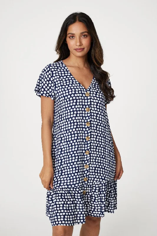 Spotty V-Neck Button Front Dress High-low unclassified dresses