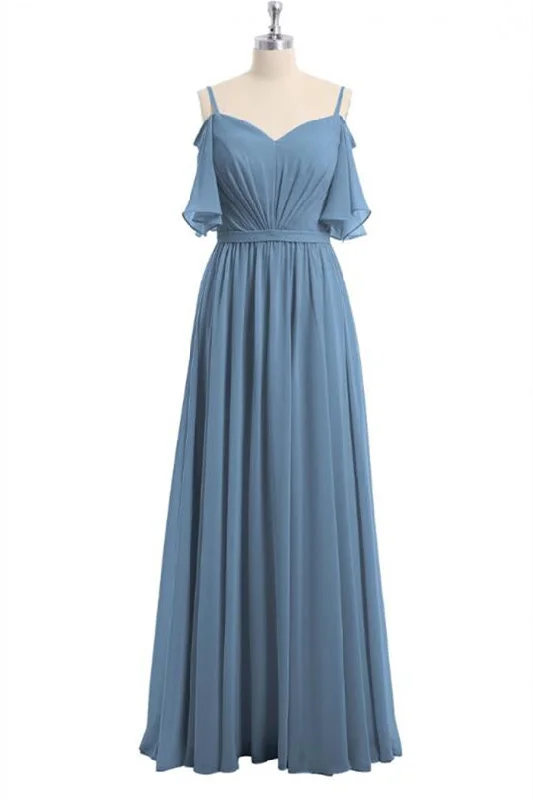 Dusty Blue Chiffon Cold-Shoulder A-Line Bridesmaid Dress Tulle unclassified dresses