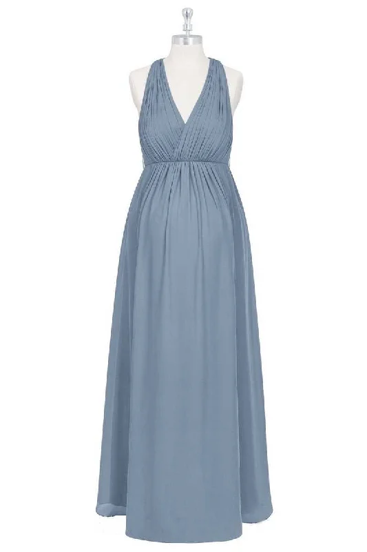 Dusty Blue Halter Backless Maternity Bridesmaid Dress Corset unclassified dresses