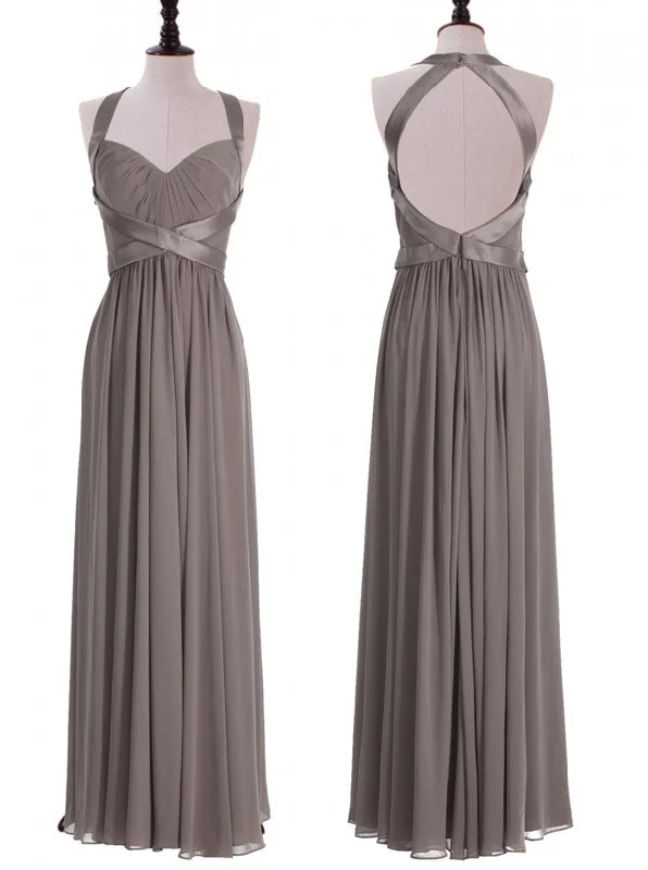 Elegant Halter A-Line Floor Length Grey Bridesmaid Dress Stretchy unclassified dresses