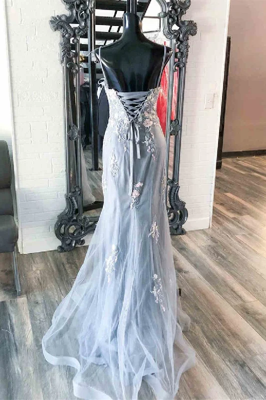 Elegant Mermaid Grey Prom Dress with Embroidery Velvet unclassified dresses