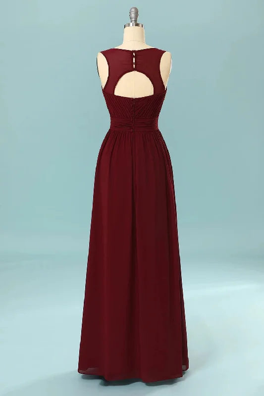 Elegant Pleated Burgundy Bridesmaid Dress with Keyhole Unique unclassified dresses