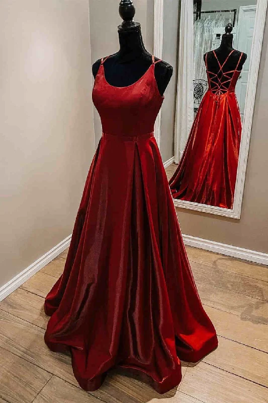 Elegant Red Straps Satin Prom Dress Dark color unclassified dresses