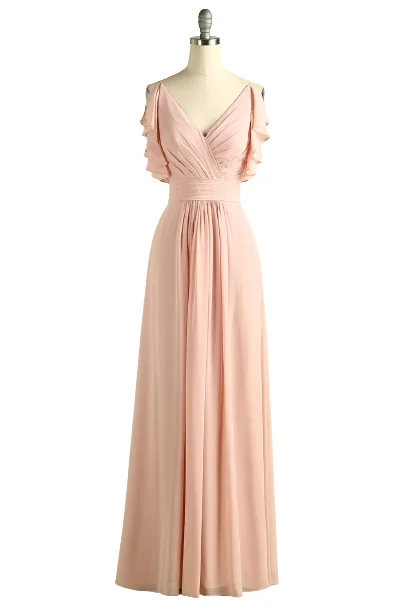 Elegant V Neck Pleated Pink Bridesmaid Dress with Ruffles Sexy unclassified dresses