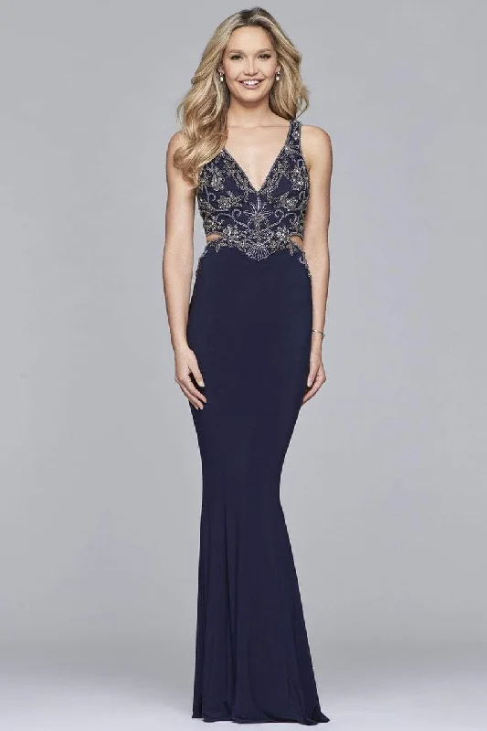 Faviana - 10108SC Embellished Sleeveless Cutouts Sheath Gown Office unclassified dresses