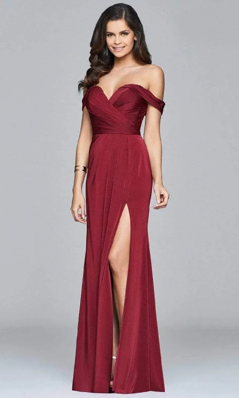 Faviana - 8083SC Sweetheart Ruched Sheath Gown With Slit Satin unclassified dresses