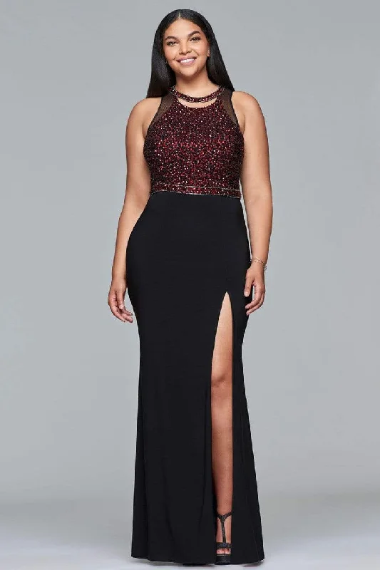 Faviana - 9425SC Jewel Embellished Sheath Gown With Slit Date night unclassified dresses