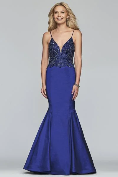 Faviana - S10243SC Embellished Spaghetti Straps Pleated Gown Velvet unclassified dresses