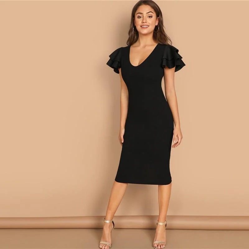 Fitted Ruffle Scoop Neck Dress Popular unclassified dresses