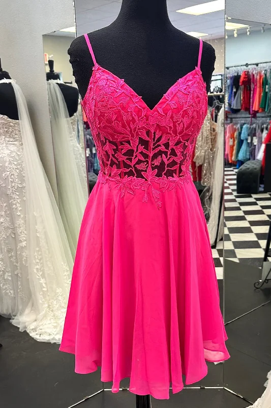 Fuchsia Appliques A-line Straps Chiffon Homecoming Dress Comfortable unclassified dresses