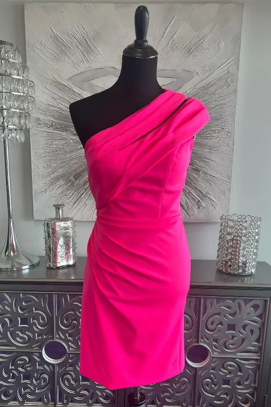 Fuchsia One Shoulder Sheath Satin Homecoming Dress Festival unclassified dresses