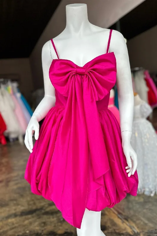 Fuchsia Straps Satin A-line Homecoming Dress with Bow Casual chic unclassified dresses