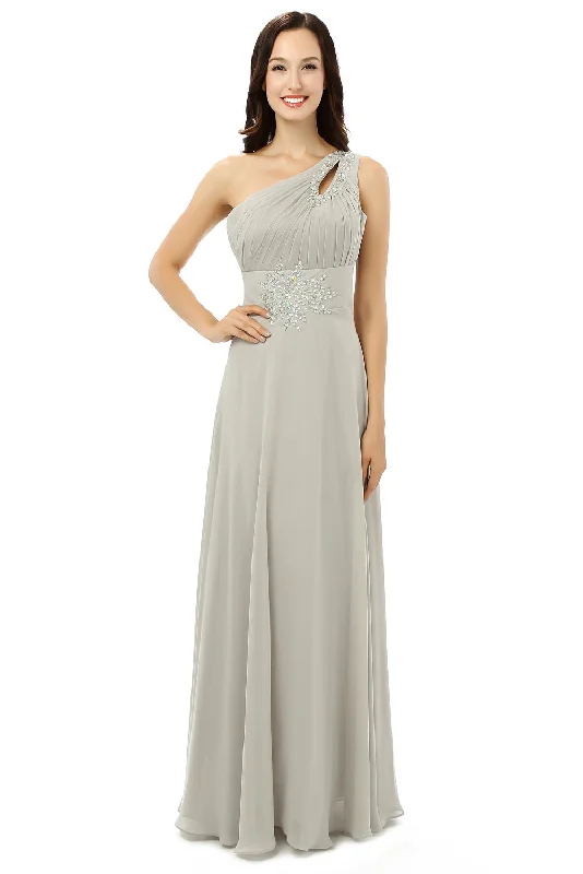 Grey One Shoulder Chiffon Pleats Beading Corset Bridesmaid Dresses LG0254 outfits Ruffled unclassified dresses