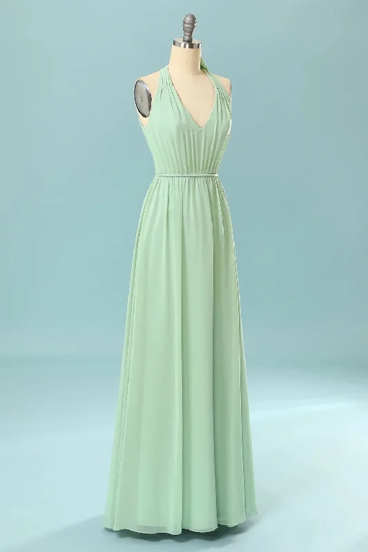 Halter Mint Green Bridesmaid Dress with Bowknot Sleeveless unclassified dresses