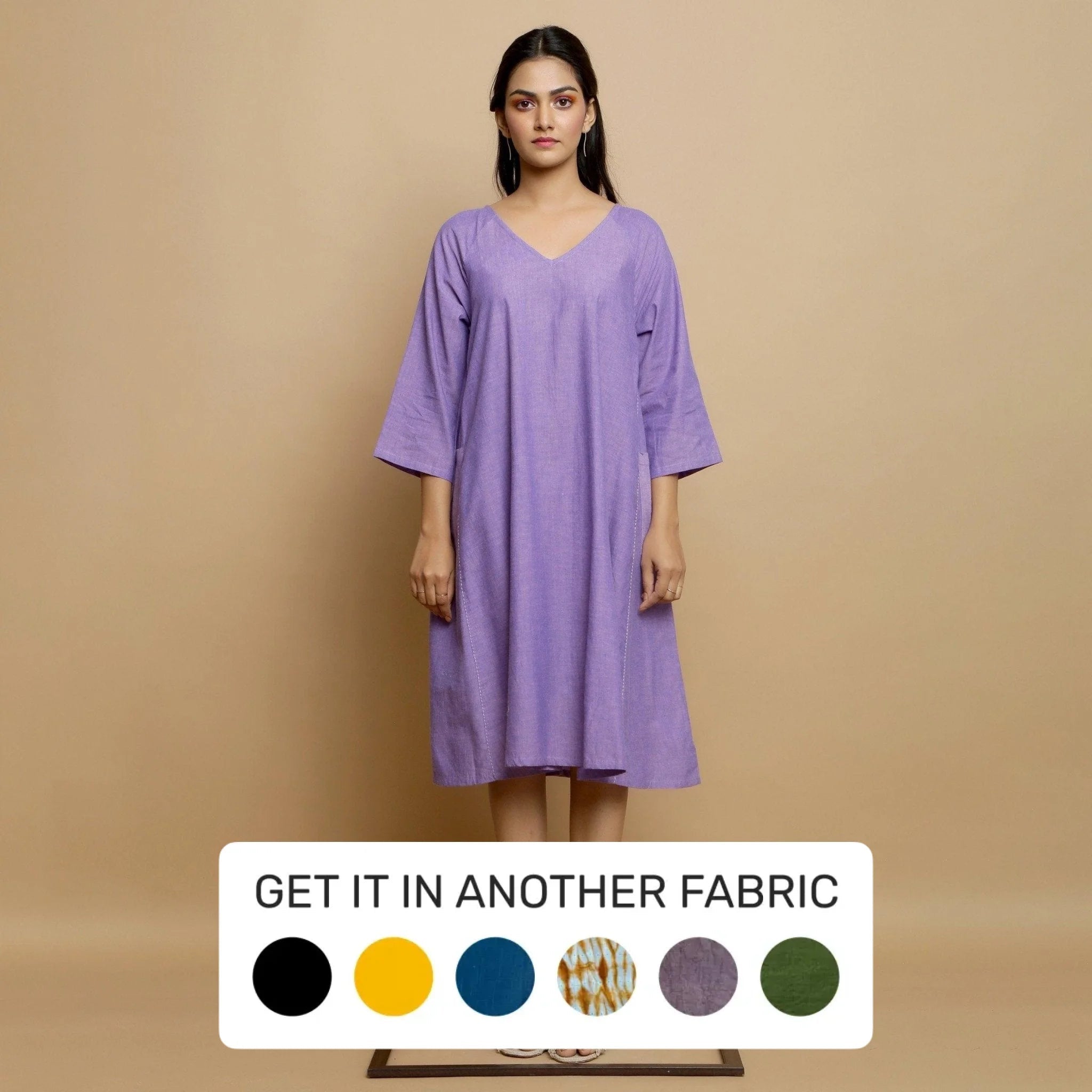 Lavender Mangalgiri Cotton Knee Length Godet Dress Tiered unclassified dresses