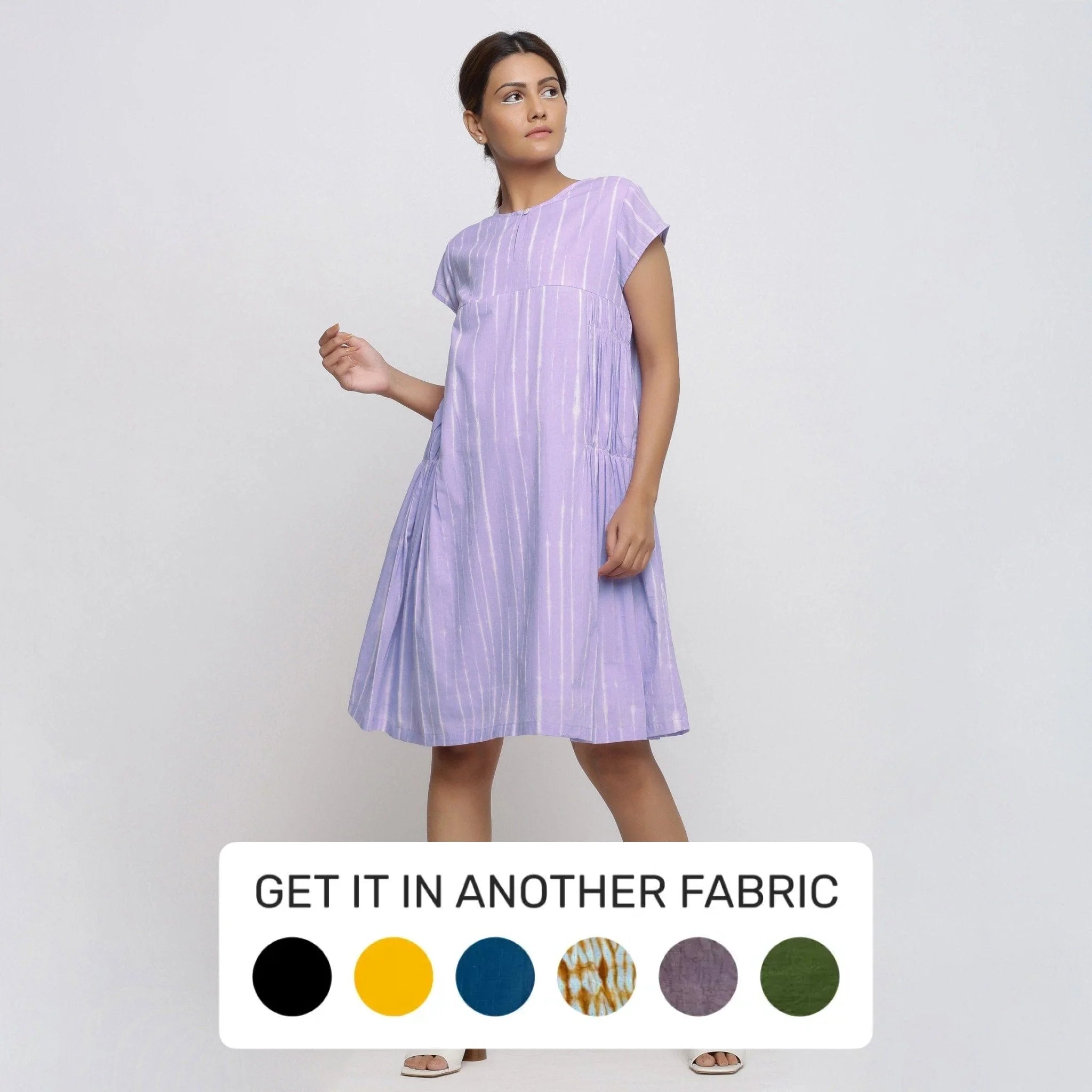 Lavender Tie and Dye Cotton Knee Length Yoke Dress Flowy unclassified dresses