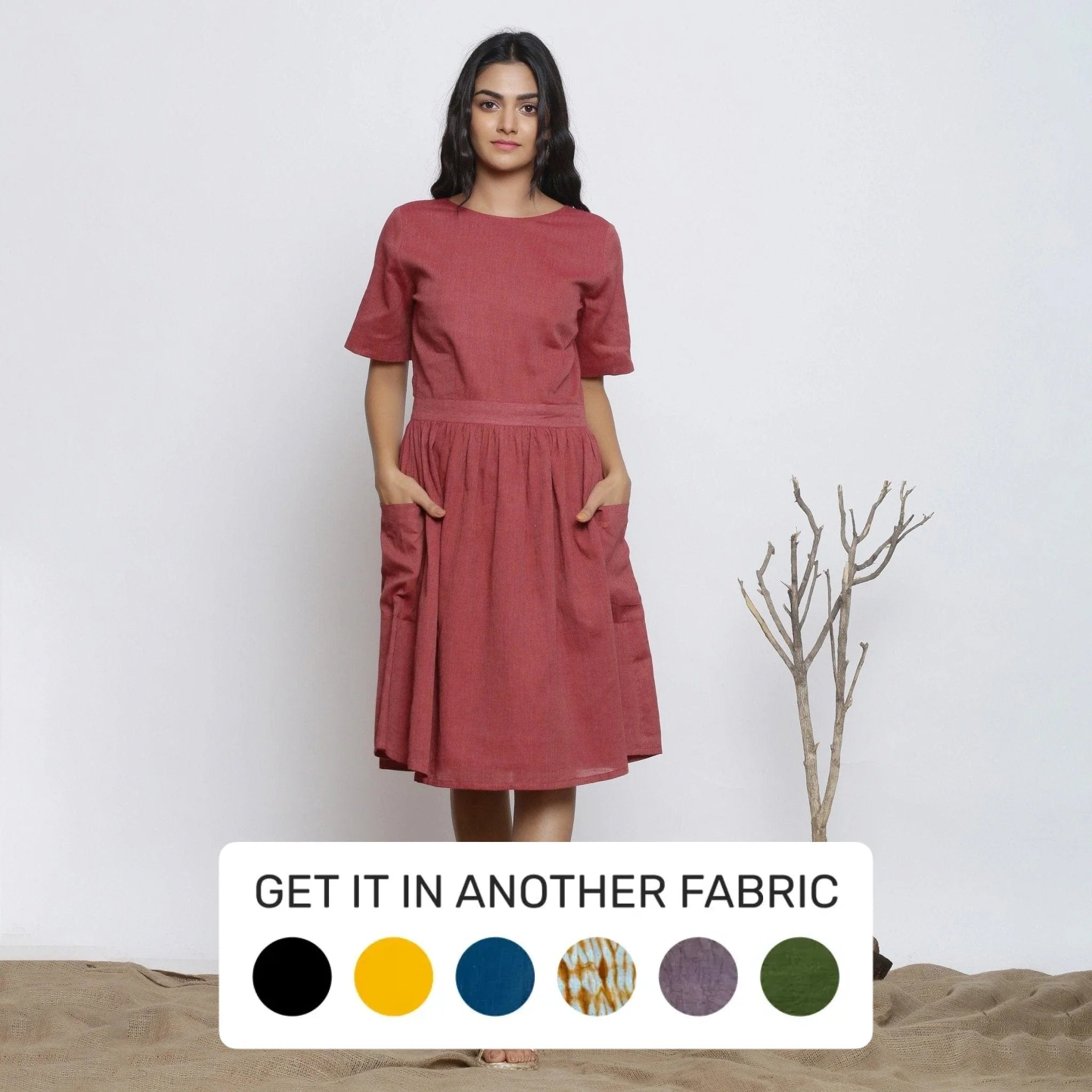 Maroon Cotton Muslin Backless Fit and Flare Knee Length Dress Flowy unclassified dresses