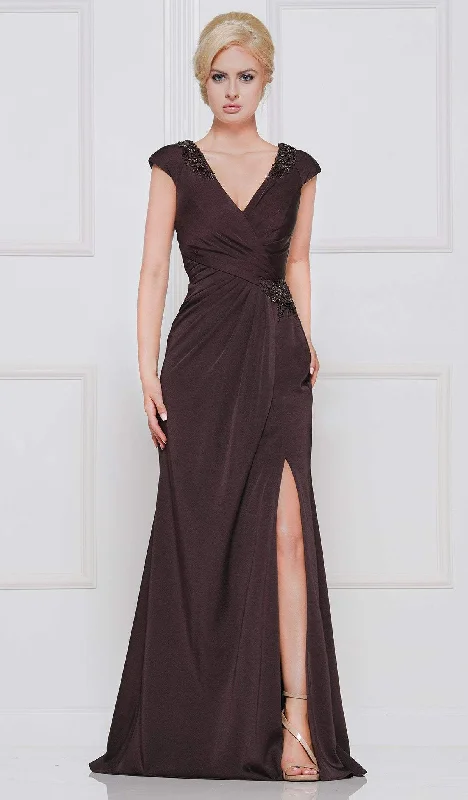 Marsoni by Colors - M252 Cap Sleeve High Slit Formal Dress Silk unclassified dresses