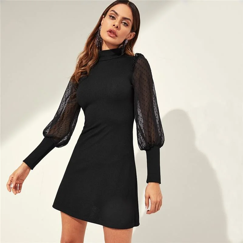 Mesh Sleeve Mock-neck Frill Dress Gothic unclassified dresses