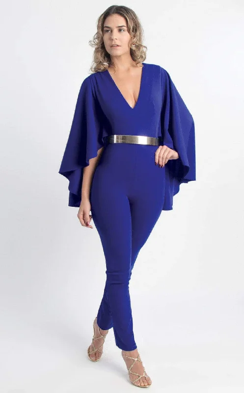 MNM Couture - L0025 Body-Fitted Fin Sleeve Jumpsuit Striped unclassified dresses