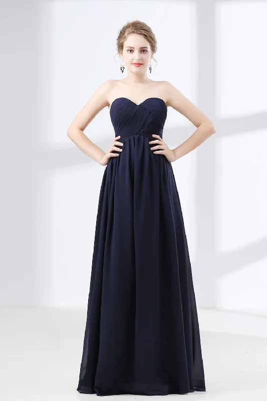 Navy Blue Sweetheart High Waist Chiffon Pleats Corset Bridesmaid Dresses outfit Stretchy unclassified dresses