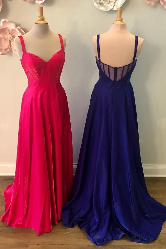 Neon Pink V-Neck Straps A-Line Prom Dress Minimalist unclassified dresses