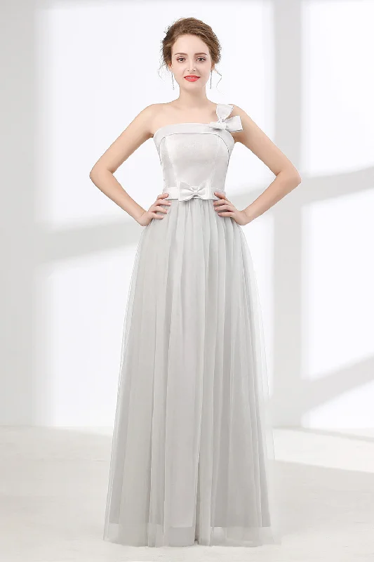 One Shoulder Soft Gray Floor Length Corset Prom Dresses outfit Spring unclassified dresses