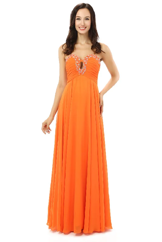 Orange Chiffon Cut Out Sweetheart With Pleats Corset Bridesmaid Dresses outfit Embroidered unclassified dresses