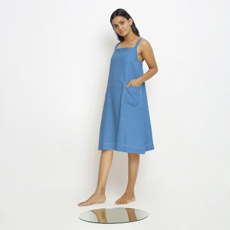 Powder Blue Handspun Cotton Knee Length Slip Dress Backless unclassified dresses