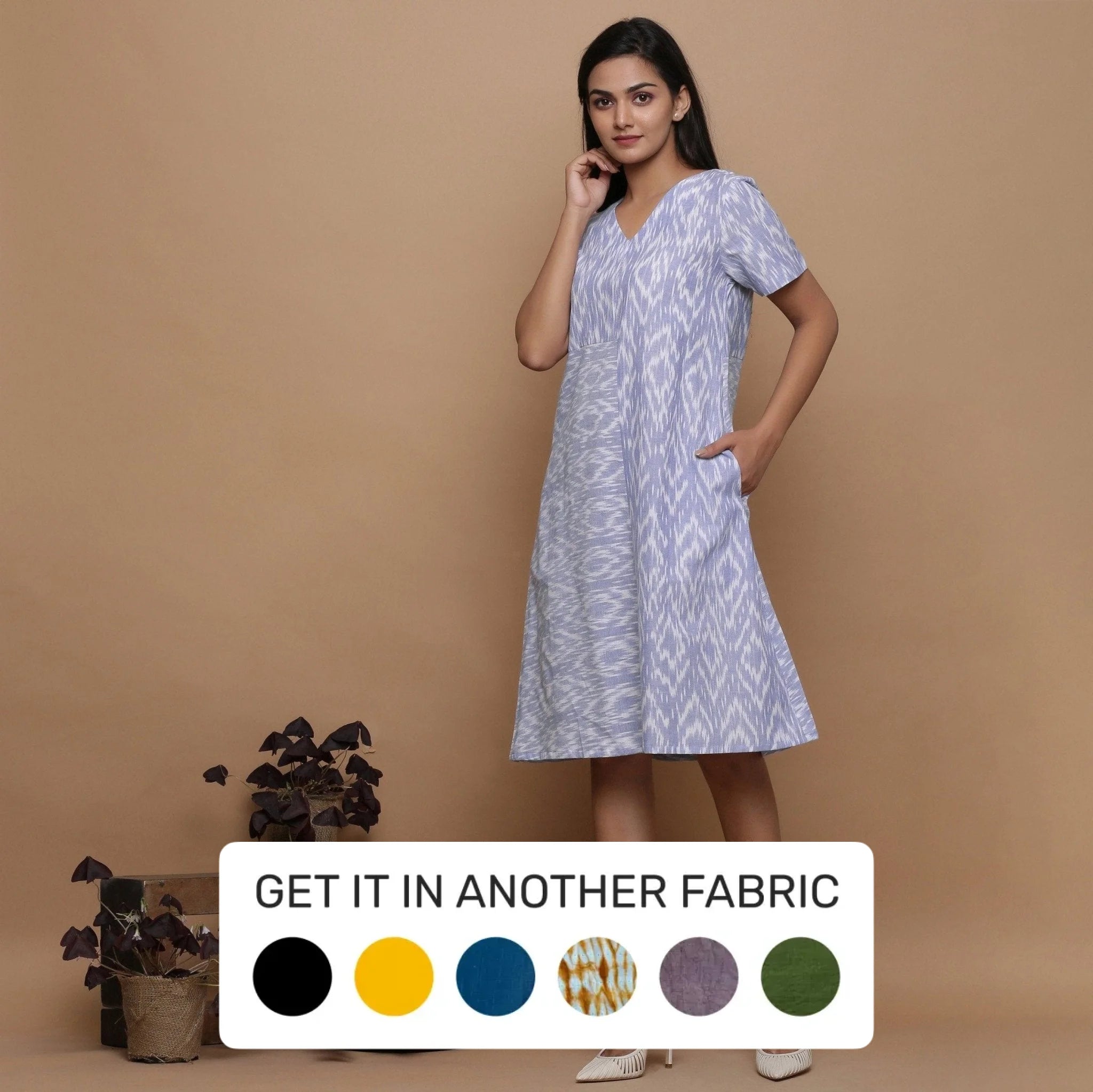 Powder Blue Handwoven Cotton Geometric Knee Length Dress Cocktail unclassified dresses