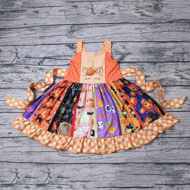 Kids Girls Pumpkin twirl dress with sash Halter unclassified dresses