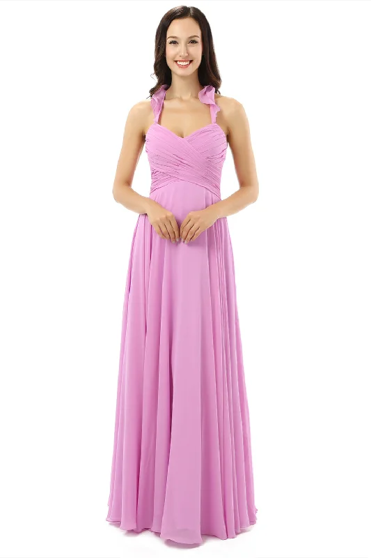 Purple Chiffon Halter Backless With Pleats Corset Bridesmaid Dresses outfit Elegant evening unclassified dresses