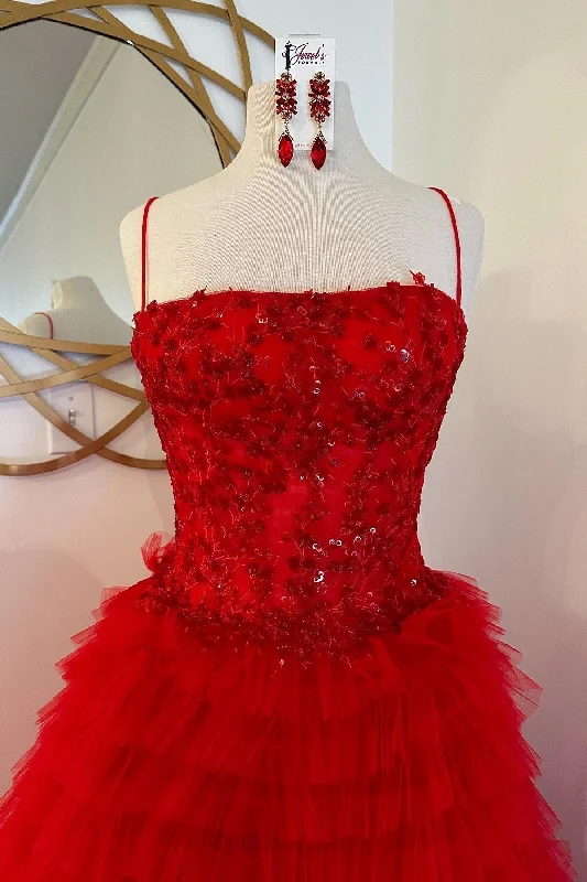 Red Beaded  Formal Dress with Slit Graduation unclassified dresses