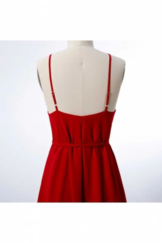 Red Chiffon Spaghetti Straps Backless A-Line Bridesmaid Dress with Slit Floral unclassified dresses