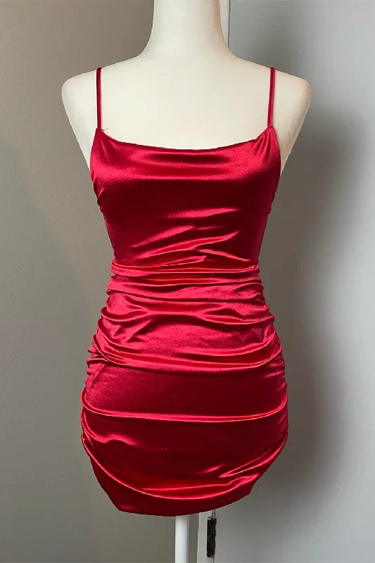 Red Satin Sheath Straps Homecoming Dress Beaded unclassified dresses