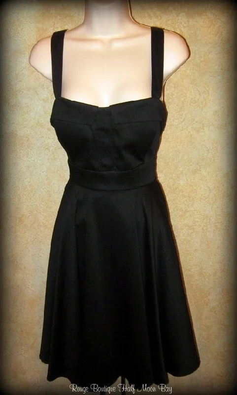 Retro solid black tie-back Hostess dress Casual unclassified dresses