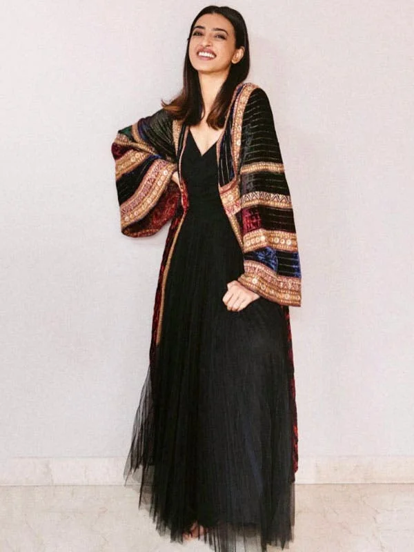 RI Ritu Kumar Burgundy & Black Dress with Embroidered Jacket Petite unclassified dresses