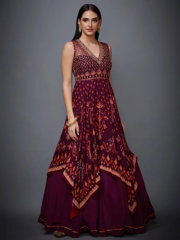 RI Ritu Kumar Prune Ikat Dress Silk unclassified dresses