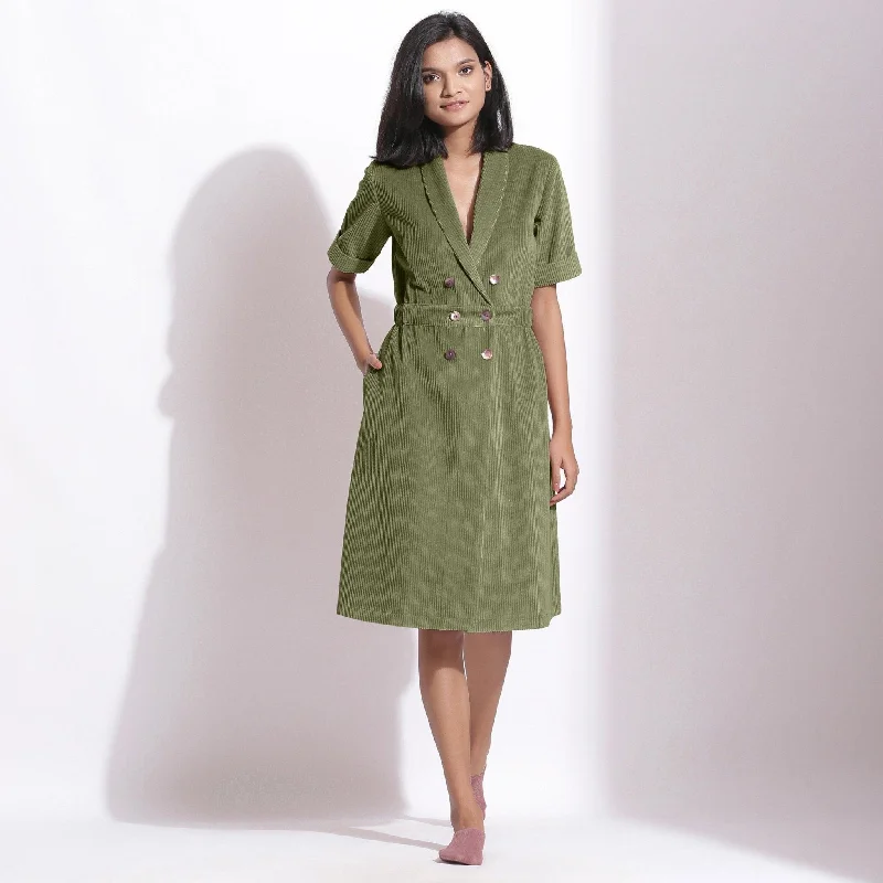 Sage Green Warm Cotton Corduroy Knee Length Coat Dress Luxury unclassified dresses