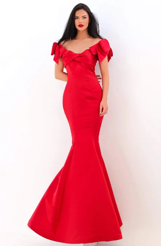 Tarik Ediz - Off Shoulder Bow Accented Sleeves Evening Gown 50744 Discounted unclassified dresses