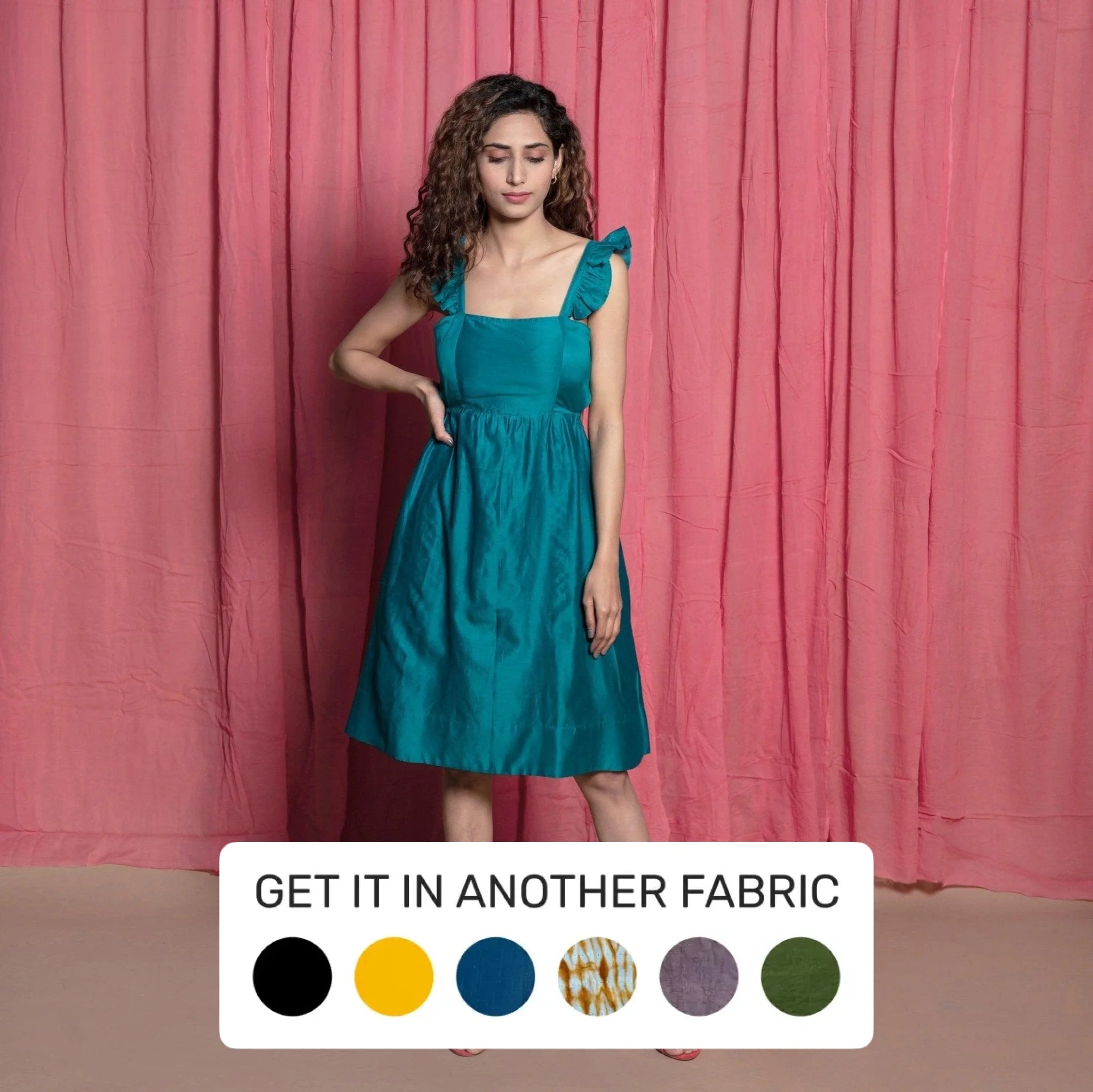 Teal Cotton Chanderi Knee Length Fit and Flare Dress Elegant unclassified dresses