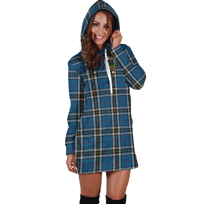 Thomson Dress Blue Tartan Hoodie Dress with Family Crest Gothic unclassified dresses