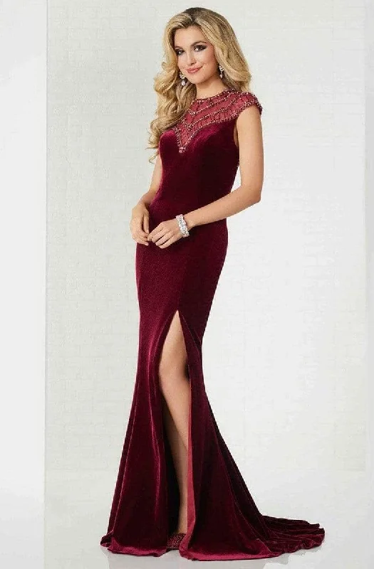 Tiffany Designs - 46119SC Bejeweled Velvet Slit Gown Discounted unclassified dresses