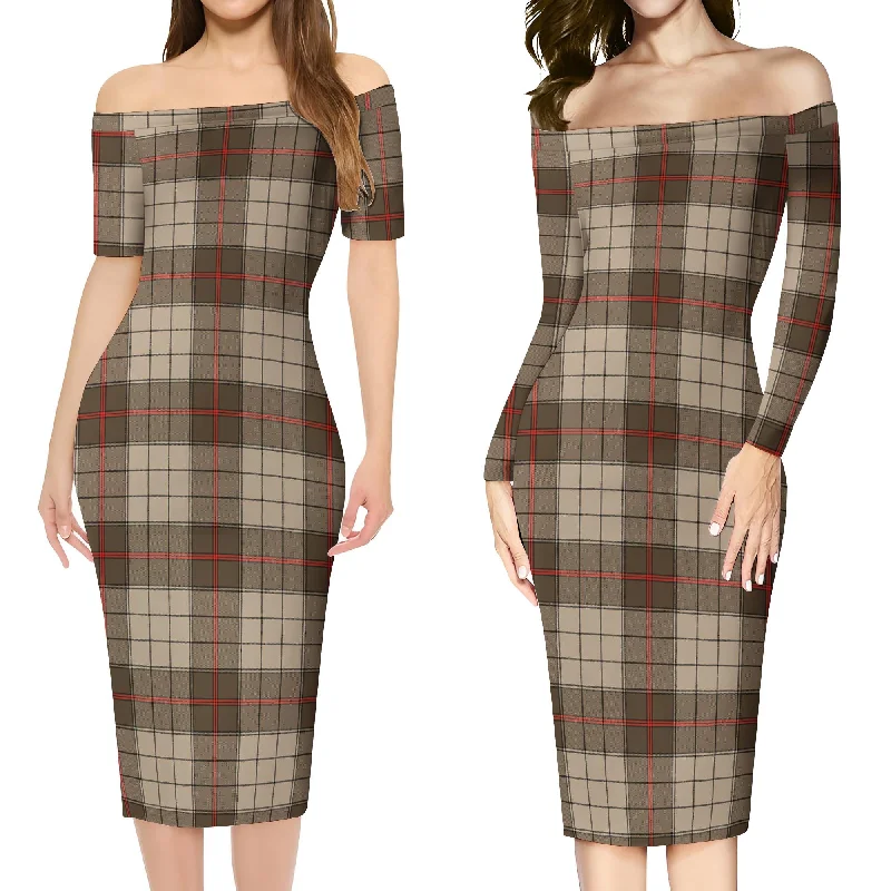 Ulster Brown Modern Tartan Off Shoulder Lady Dress Spring unclassified dresses