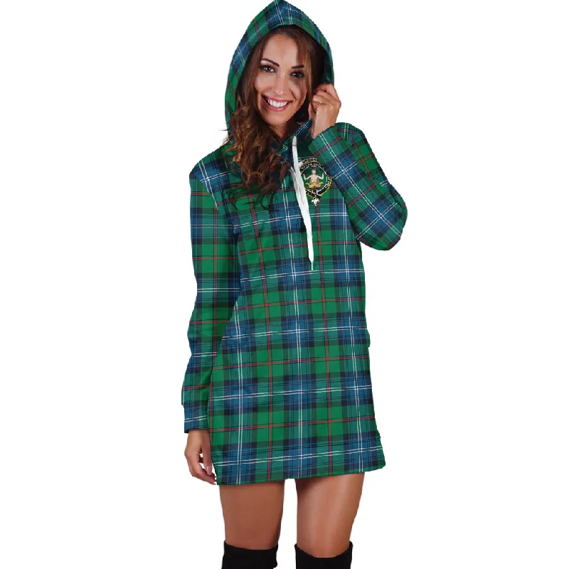 Urquhart Ancient Tartan Hoodie Dress with Family Crest Open-back unclassified dresses